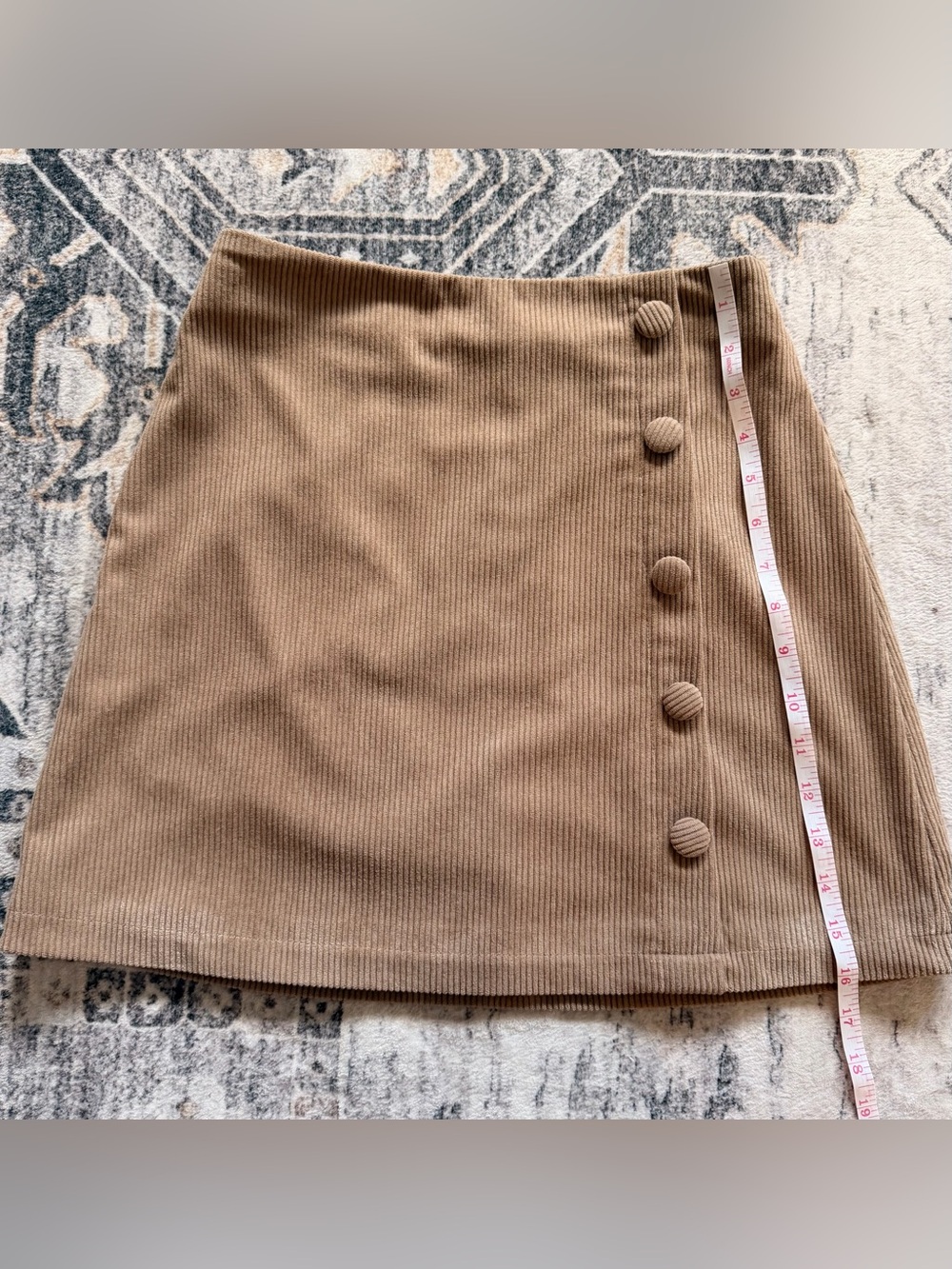 SHEIN Camel Ribbed Button-Front Mini Skirt